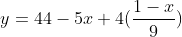 y=44-5x+4(\frac{1-x}{9})